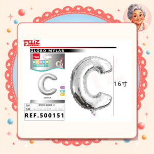 la-icha-04602 16" Globo Metal Plata Letra C Feliz Ref. 500151