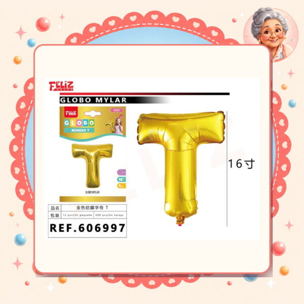 16" Globo Letra T Dorado Feliz Ref. 606997
