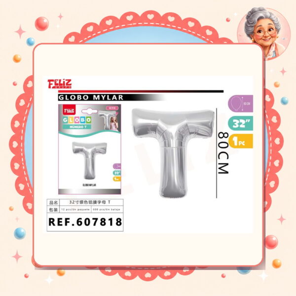 la-icha-04700 Mylar Plateado T Feliz Ref. 607818