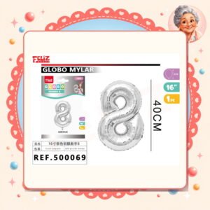 la-icha-04709 16" Globo Numero 8 Plateado Feliz Ref. 500069