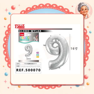 la-icha-04710 16" Globo Numero 9 Plateado Feliz Ref. 500070