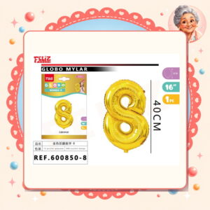 la-icha-04717 16" Globos Numero 8 Dorado Feliz Ref. 600850-8