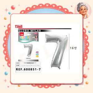 la-icha-04720 16" Globos Numero 7 Plateado Feliz Ref. 600851-7