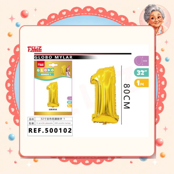 la-icha-04727 Mylar Dorado 1 Feliz Ref. 500102