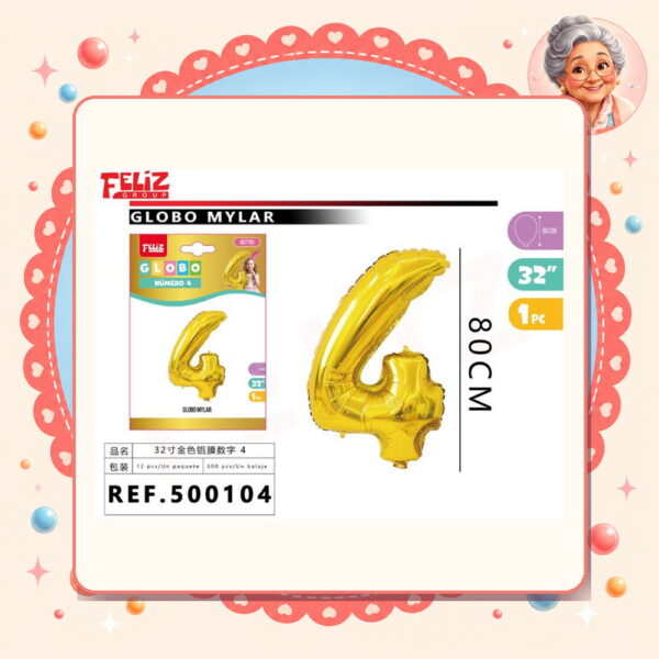 Mylar Dorado 4 Feliz Ref. 500105