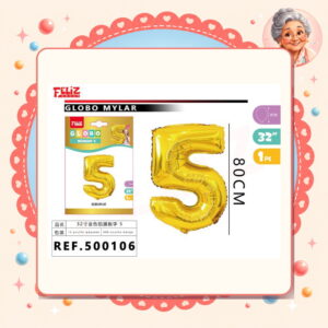 la-icha-04729 Mylar Dorado 5 Feliz Ref. 500106