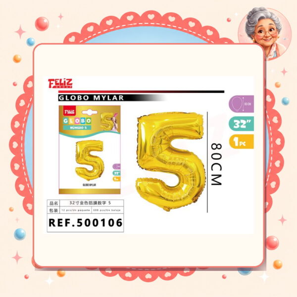 Mylar Dorado 5 Feliz Ref. 500106