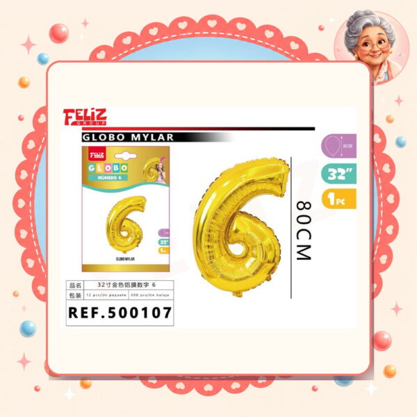 la-icha-04730 Mylar Dorado 6 Feliz Ref. 500107