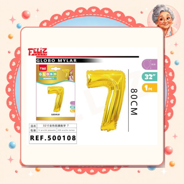 Mylar Dorado 7 Feliz Ref. 500108