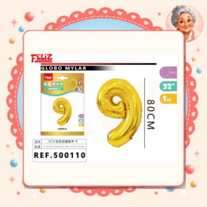 la-icha-04733 Mylar Dorado 9 Feliz Ref. 500110