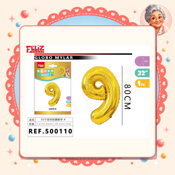 Mylar Dorado 9 Feliz Ref. 500110