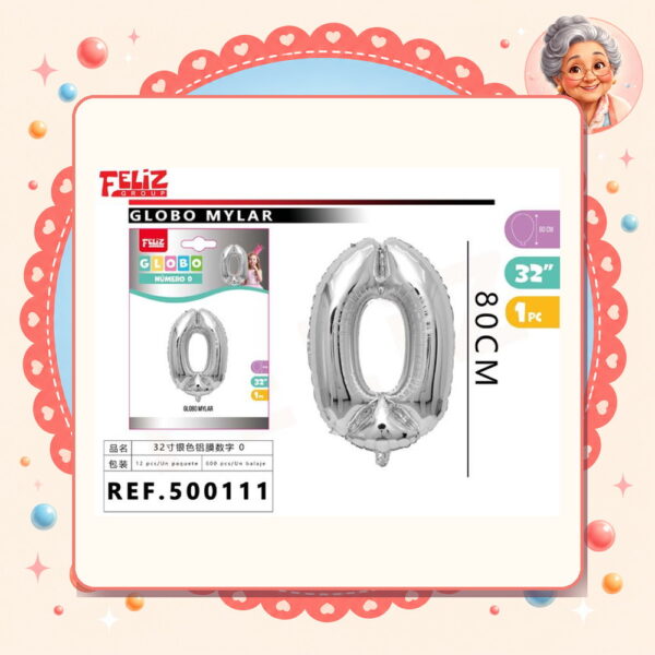 Mylar Plateado 0 Feliz Ref. 500111