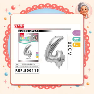 la-icha-04735 Mylar Plateado 4 Feliz Ref. 500115