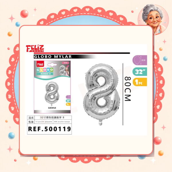 Mylar Plateado 8 Feliz Ref. 500119