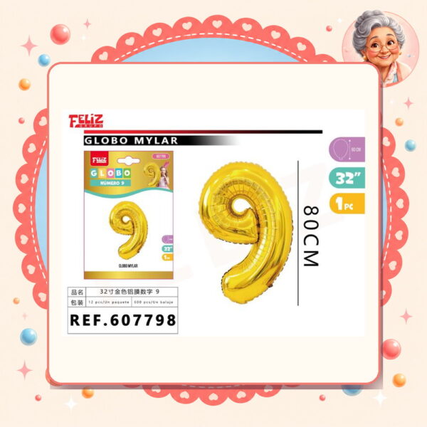 Mylar Dorado 9 Feliz Ref. 607798