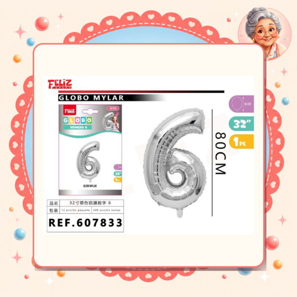 Mylar Plateado 6 Feliz Ref. 607833