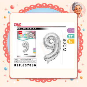 la-icha-04743 Mylar Plateado 9 Feliz Ref. 607836