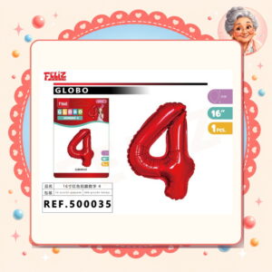 la-icha-04748 Globo Aluminio Rojo 4 Feliz Ref. 500035