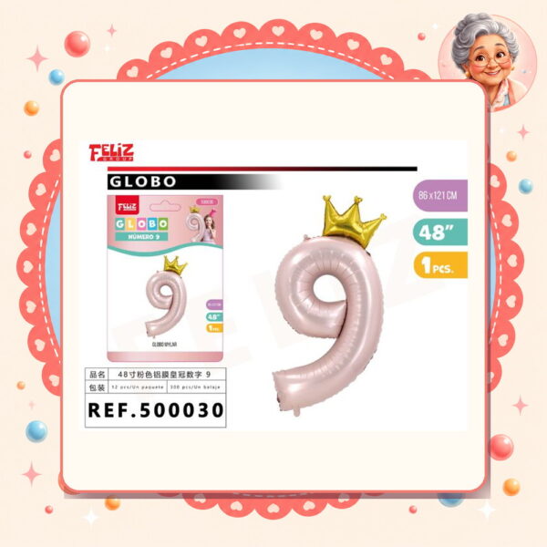 la-icha-04817 X 121cm 48pulgadas Globo Aluminio 9 Rosa Feliz Ref. 500030