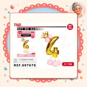la-icha-04822 Globos Numero 4 Dorado Feliz Ref. 607670