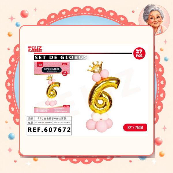 Globos Numero 6 Dorado Feliz Ref. 607672