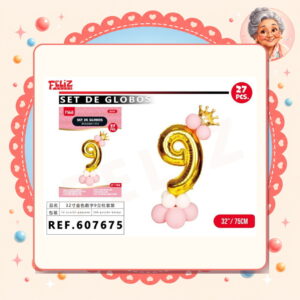 la-icha-04827 Globos Numero 9 Dorado Feliz Ref. 607675