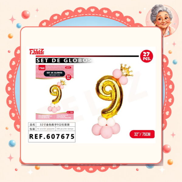 Globos Numero 9 Dorado Feliz Ref. 607675
