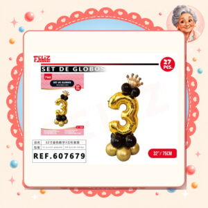 la-icha-04831 Globos Numero 3 Dorado Feliz Ref. 607679