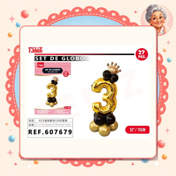 Globos Numero 3 Dorado Feliz Ref. 607679