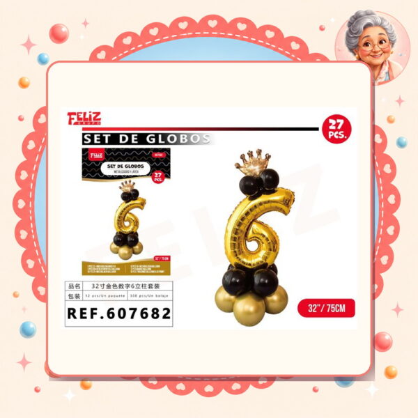 Globos Numero 6 Dorado Feliz Ref. 607682