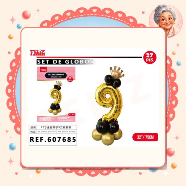 Globos Numero 9 Dorado Feliz Ref. 607685