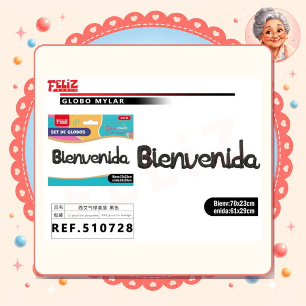 la-icha-04859 Letras Bienvenida Negro Feliz Ref. 510728