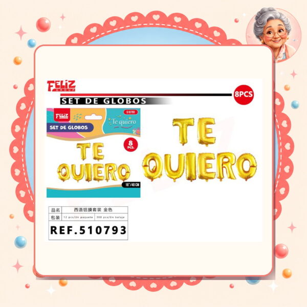 Letras Te Quiero Dorado Feliz Ref. 510793