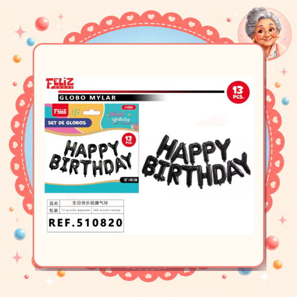 Letras Happy Birthday Negro Feliz Ref. 510820