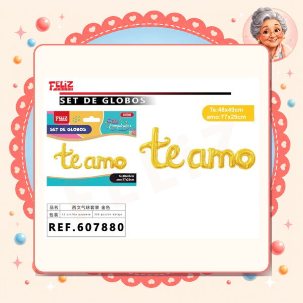 Letras Te Amo Dorado Feliz Ref. 607880