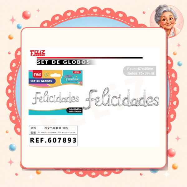 la-icha-04886 Letras Felicidades Plateado Feliz Ref. 607893