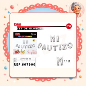 la-icha-04889 Letras Feliz Mi Bautizo Plateado Feliz Ref. 607900