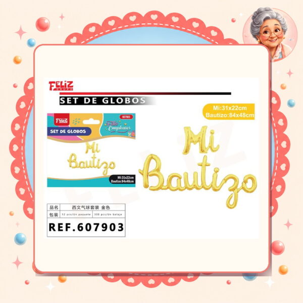 Letras Feliz Mi Bautizo Dorado Feliz Ref. 607903