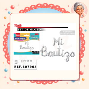 la-icha-04892 Letras Feliz Mi Bautizo Plateado Feliz Ref. 607904