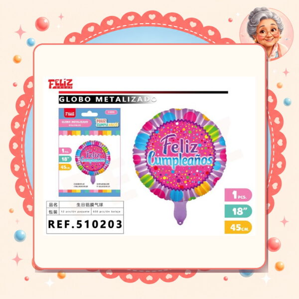 Metalizado de Cumpleanos Rosa Feliz Ref. 510203
