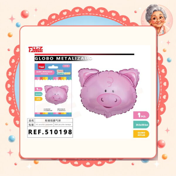 X 39.5cm Globo Metalizado de Chancho Feliz Ref. 510198