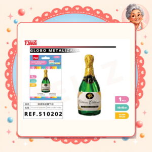 la-icha-04938 X 92cm Globo Metalizado de Botella de Vino Feliz Ref. 510202