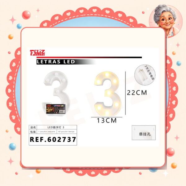 la-icha-05086 Luce Led de Letra y Numero Feliz Ref. 602737-3